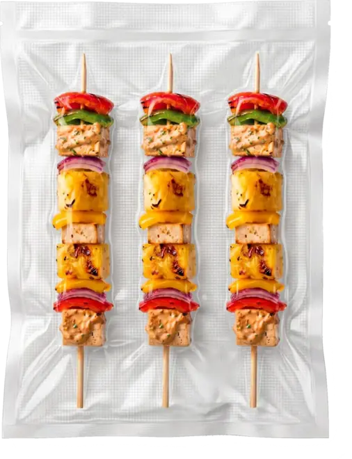 Tropical Flavor: Espetinho de tofu cremoso com abacaxi, cebola-roxa e pimentão